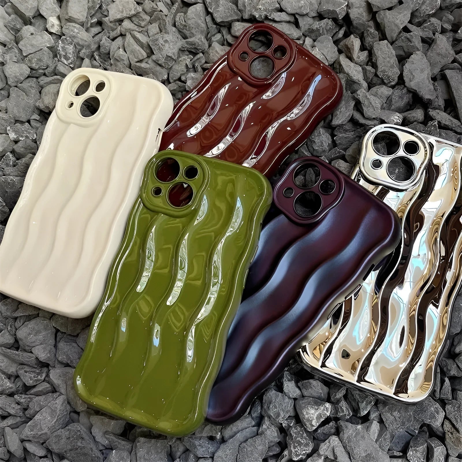 Silicone mobile phone case with water ripple texture for iPhone 17 series in wavy silver colour
