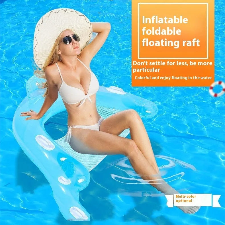 Inflatable water floating bed swimming ring in pink, 96x109cm, on a pool surface