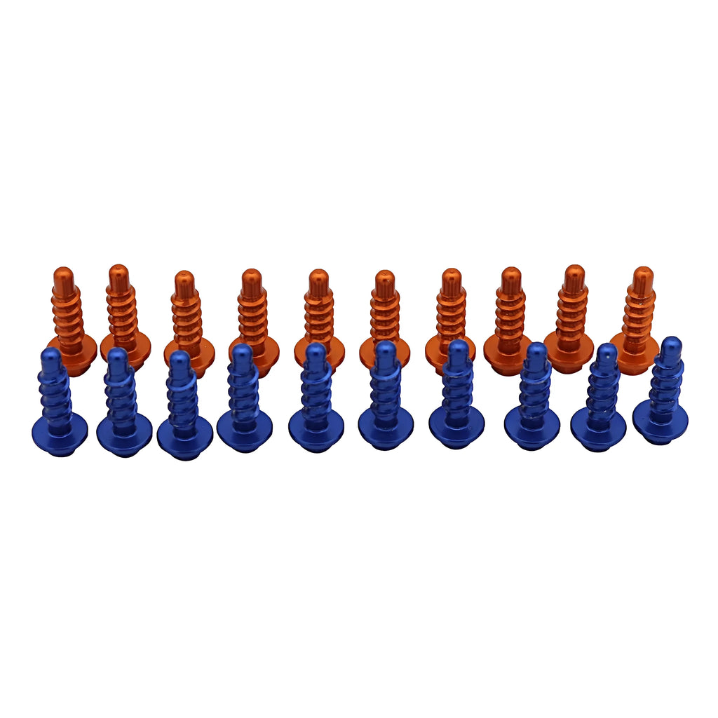 Set of ten T6061 aluminium self-tapping screws for KTM off-road motorcycle modifications in multiple colours