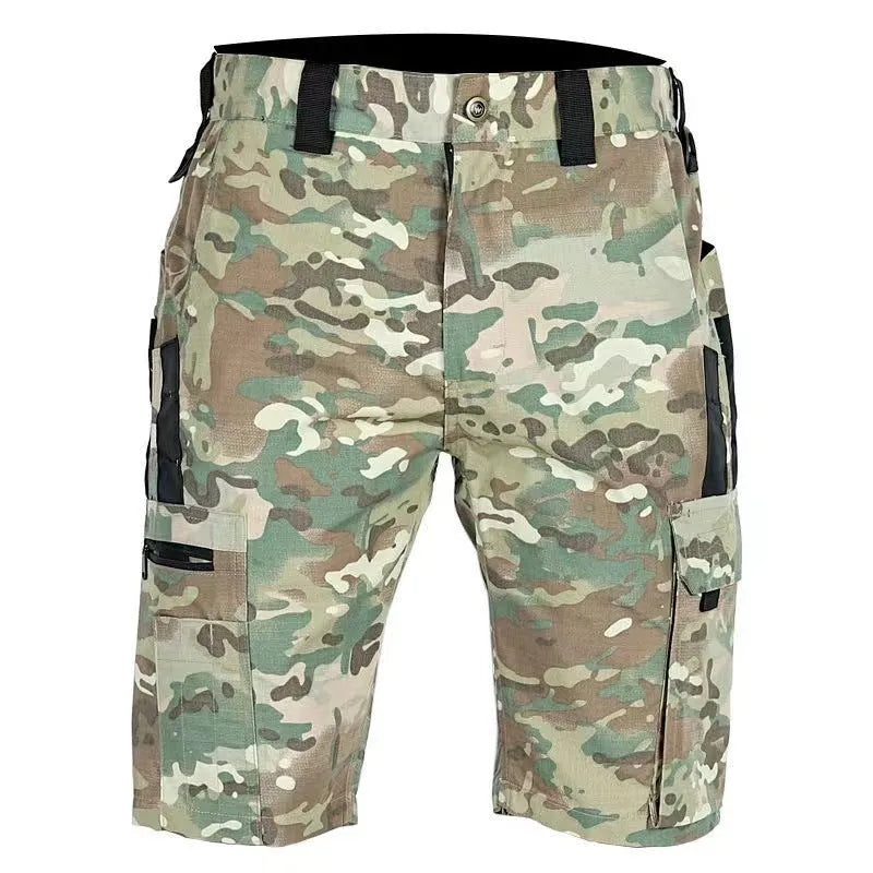Beetle elastic waist camouflage shorts in tactical pattern with adjustable waistband