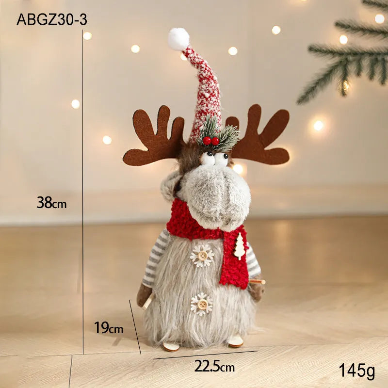 Cartoon plush elk decoration with retractable design in grey sled elk style, made from soft cloth for Christmas home décor.
