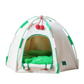 Dome-shaped cloth cat nest tent with a thick pad inside, packaged as a gift.