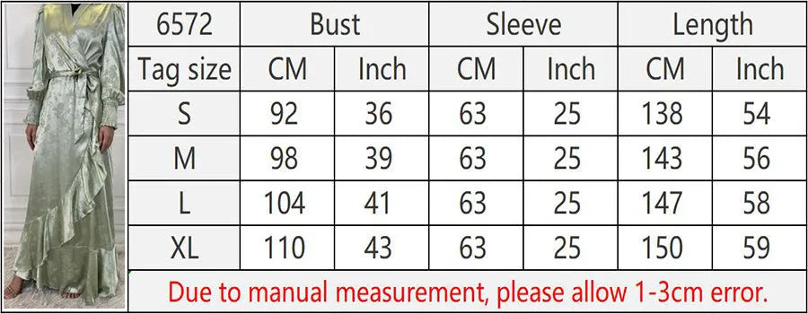 Women's green polyester satin patchwork Muslim dress with long sleeves and full coverage