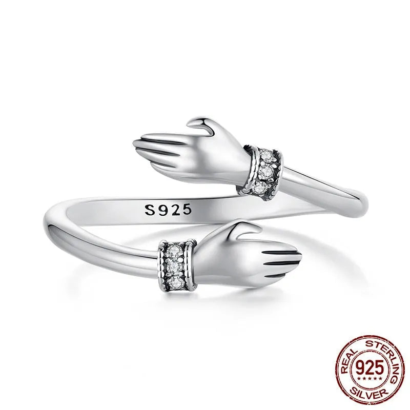 Women's sterling silver hug ring with simple open free size band in silver finish, colour BSR656-E