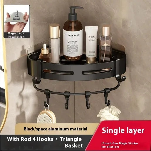 Gun grey triangular bathroom corner shelf with punch-free wall mounting system