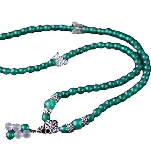 Green agate multi-layer bracelet with 6mm beads on chain design