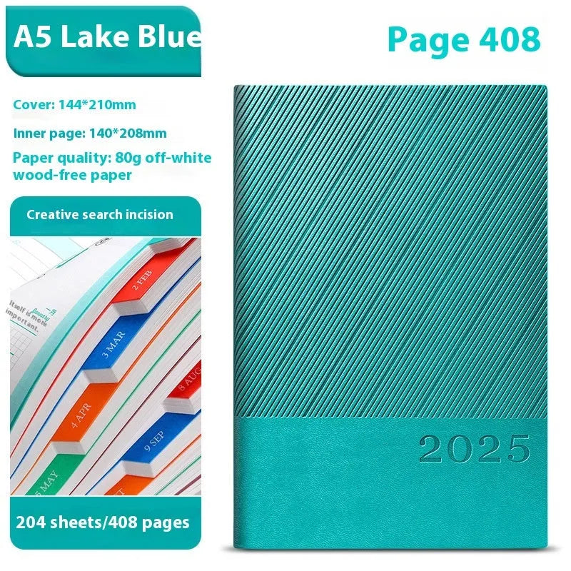 Executive leather notepad open showing 80g paper with striped PU cover in professional colour