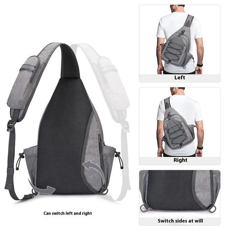 Oxford cloth chest bag for adults in crossbody style, foldable large capacity with open pocket, grey colour option