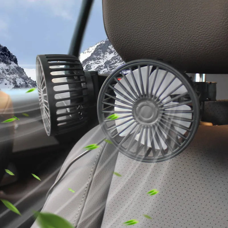 Black single-head car USB electric fan for rear seat passenger cooling