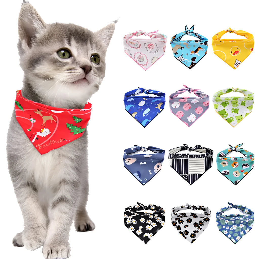 Cotton check pattern adjustable dog bandana on small dog, side view