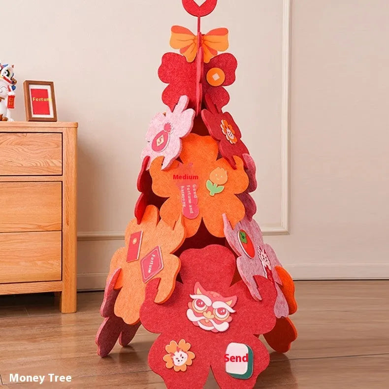 Felt happy tree ornament with carved modern art details for wedding decoration