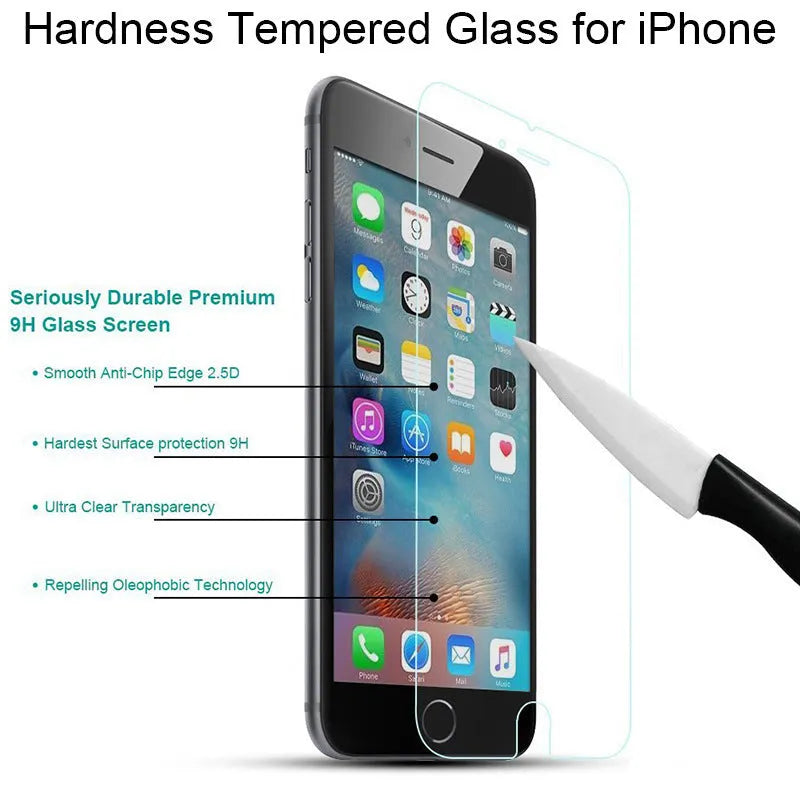 Clear tempered glass iPhone screen protector with anti-fingerprint coating
