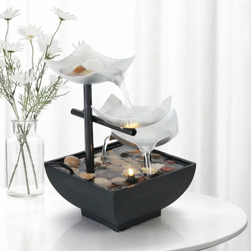 JR001 colour alloy desktop water fountain with modern minimalist design and flowing water ornament