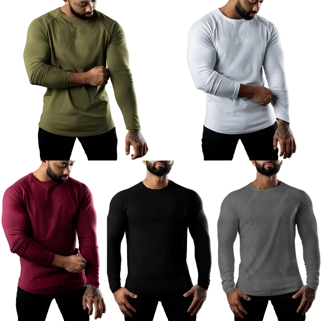 Men's tight long sleeve cotton sports t-shirt in Army Green colour