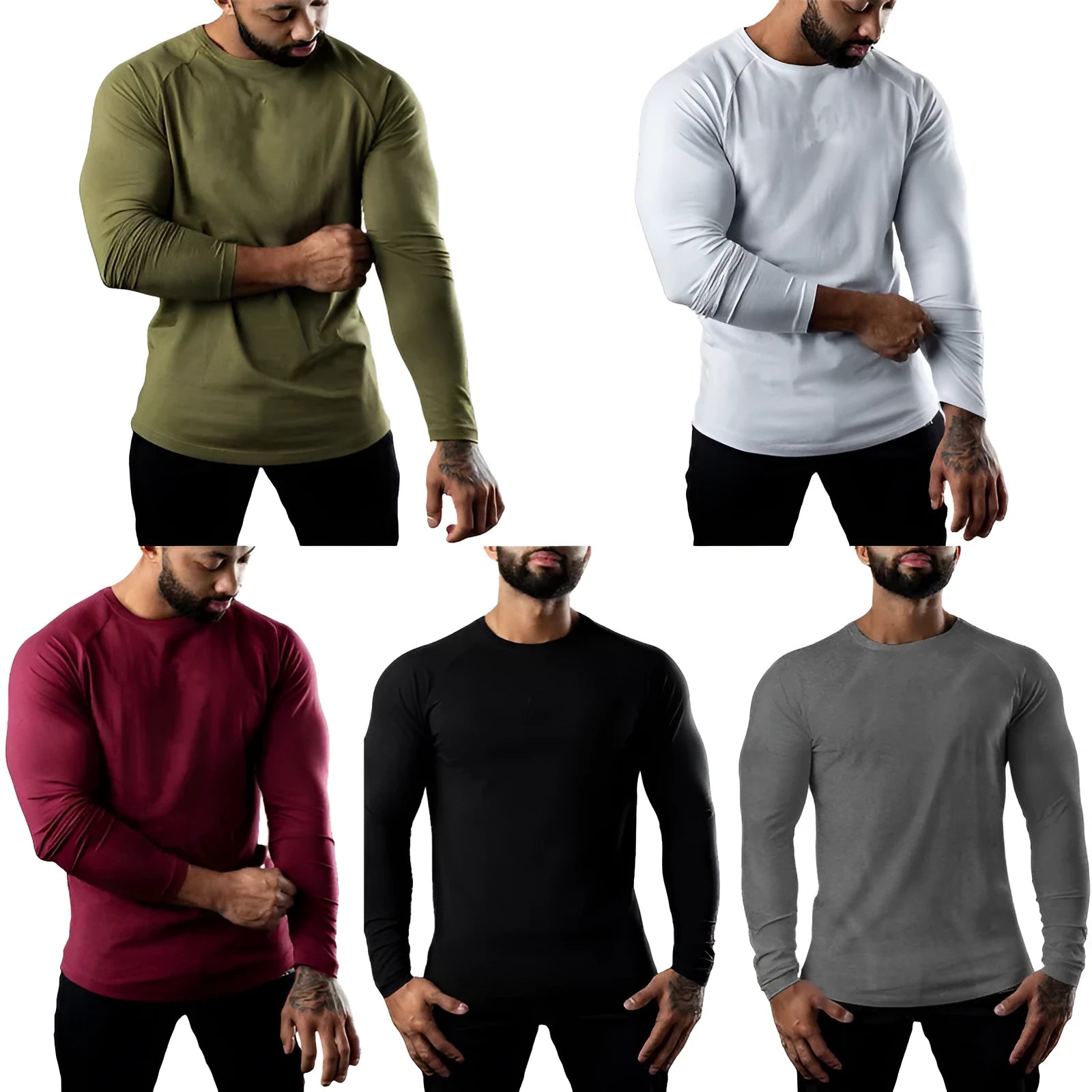 Men's tight long sleeve cotton sports t-shirt in Army Green colour