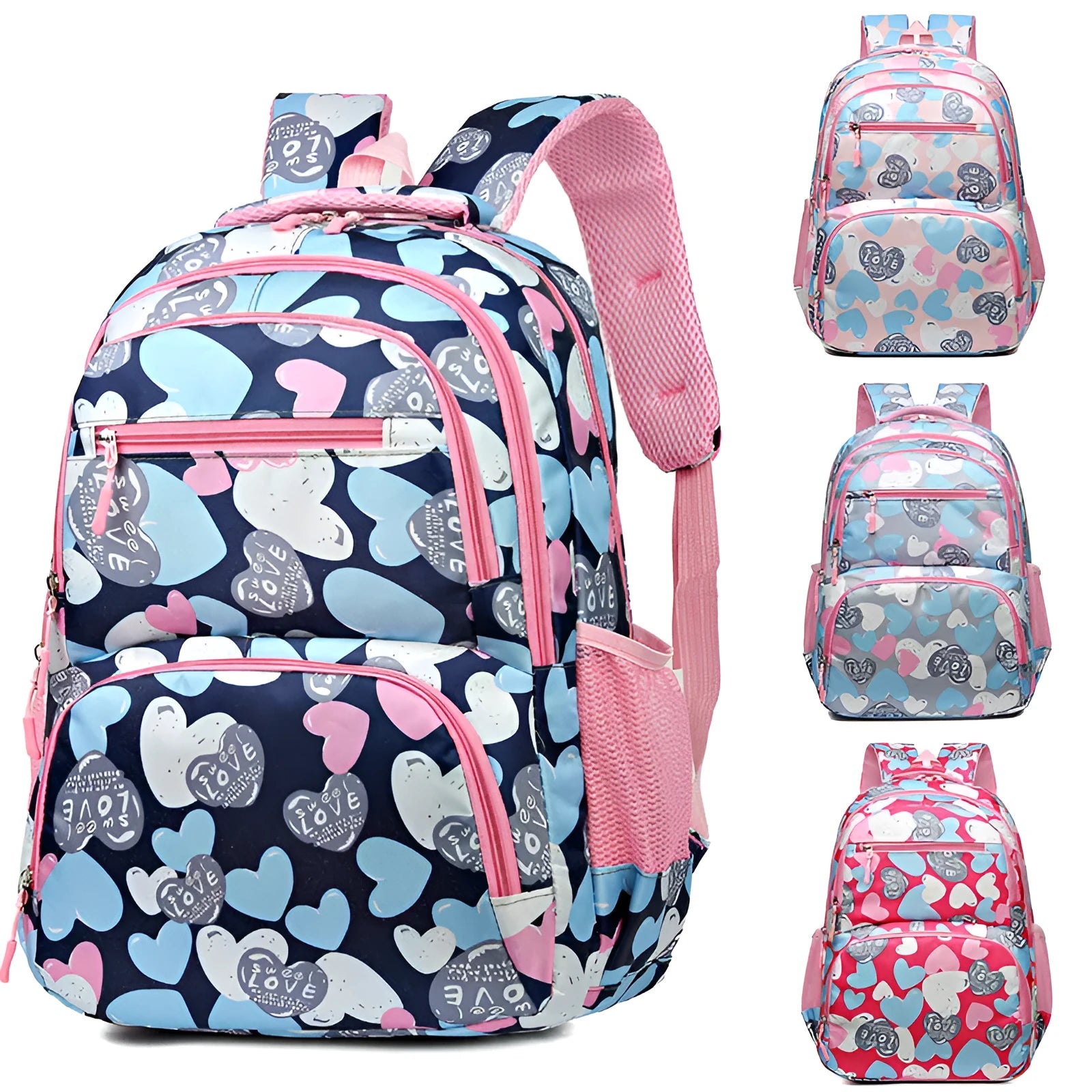 Blue children's large capacity Oxford cloth school backpack with air pillow straps.