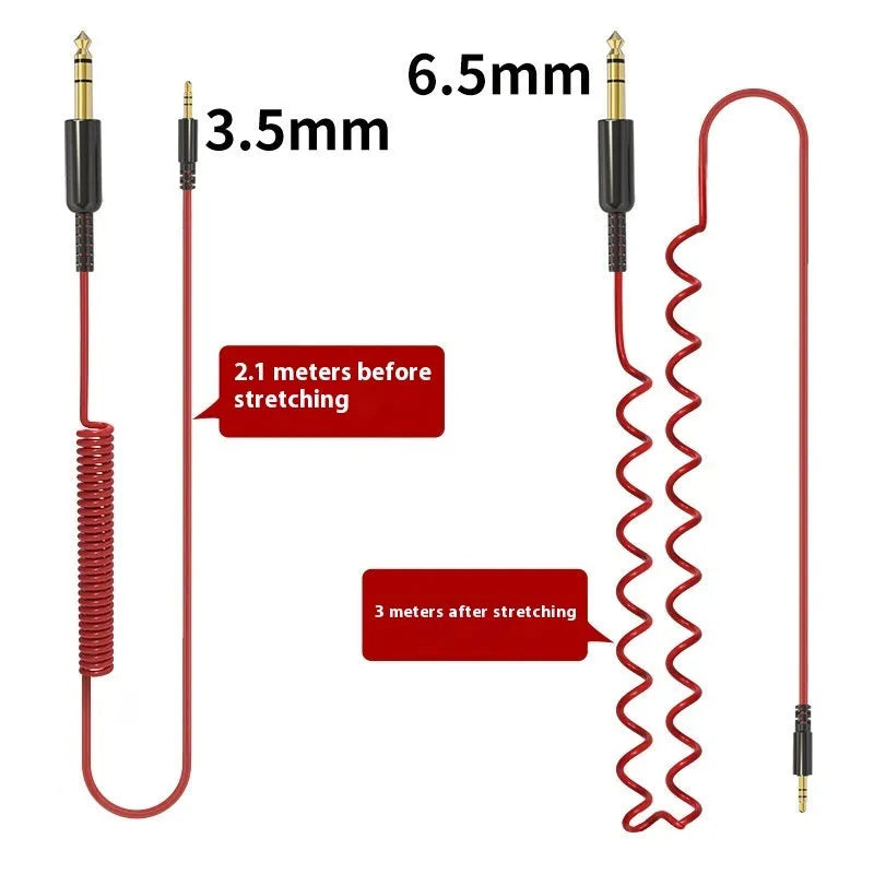 Red 3 metre gold plated 3.5mm to 6.5mm audio connection cable on white background
