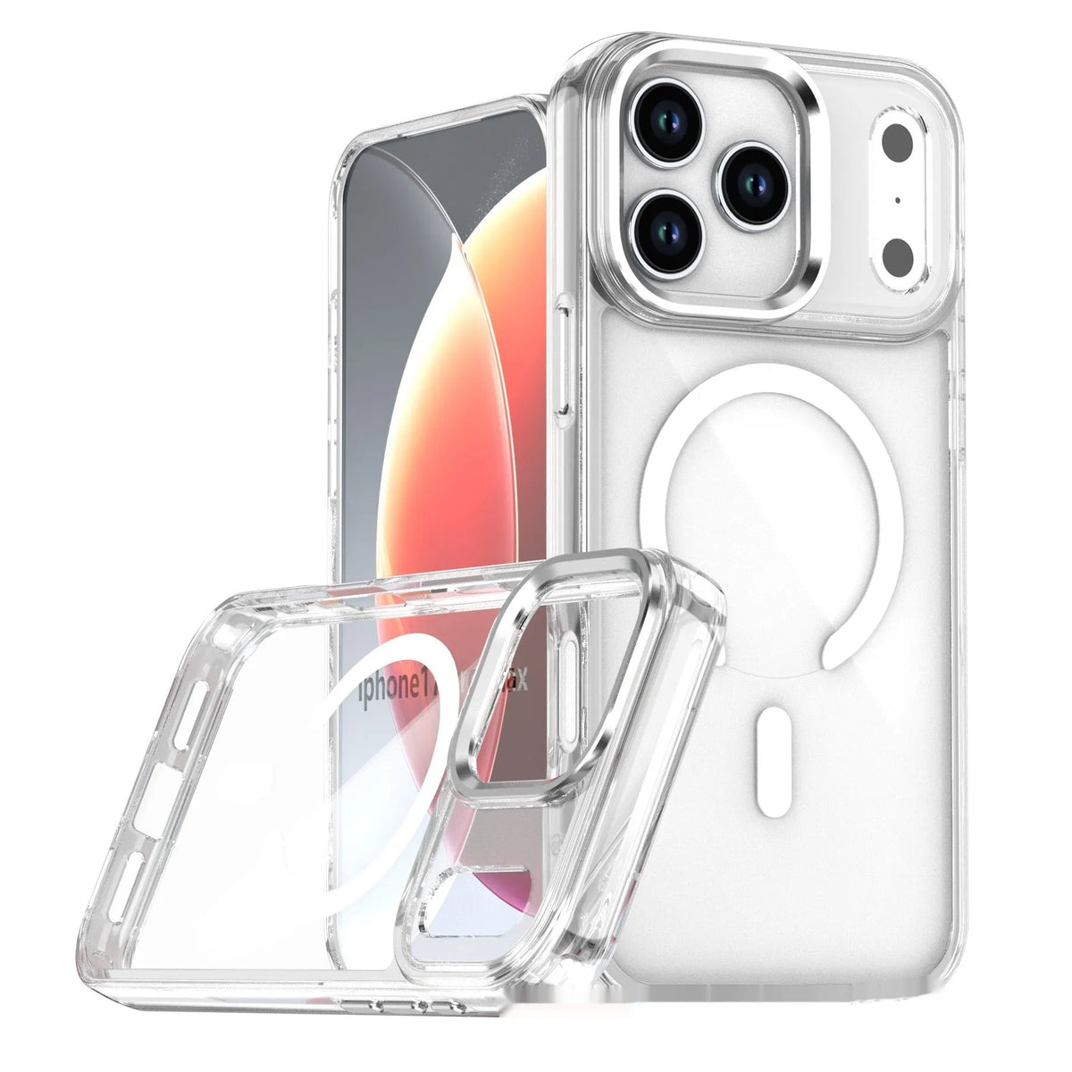 Magnetic wireless transparent drop-resistant protective cover for iPhone, TPU acrylic metal back, transparent black