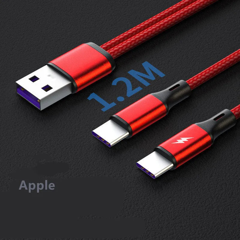 Black and red braided two-in-one fast charging cable with two Micro USB connectors for simultaneous charging.