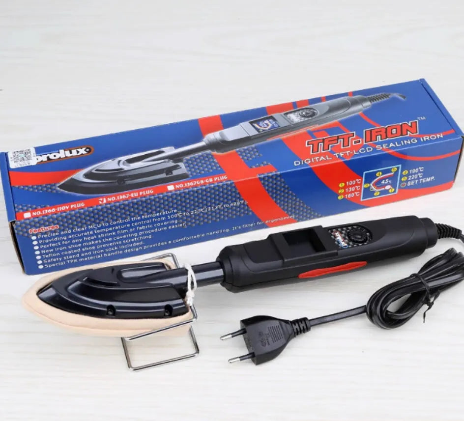Electronic temperature control hot iron for skin models with metal, PTFE and TPR construction.