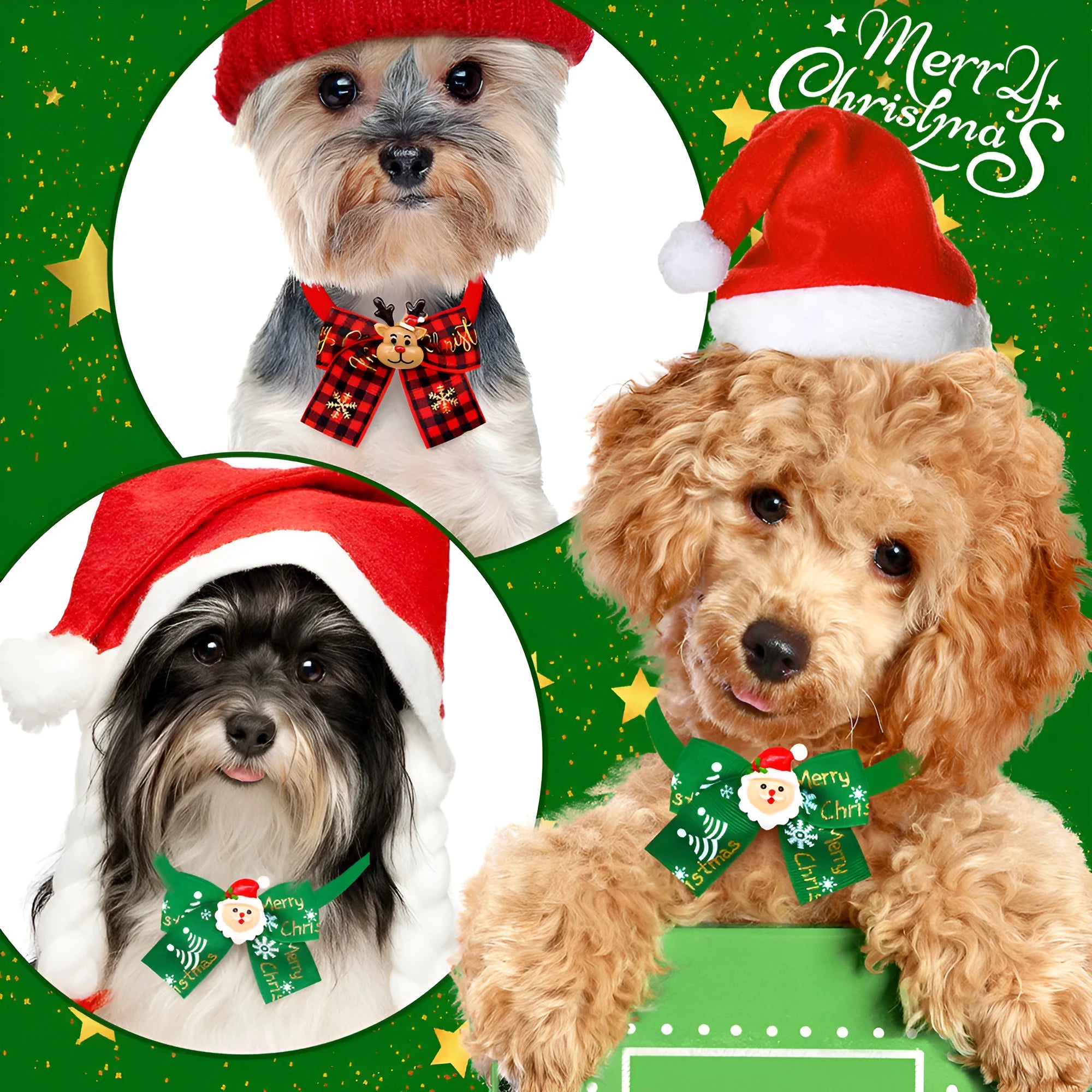Red and green Christmas bow tie pet accessory for dog or cat collar with British style design