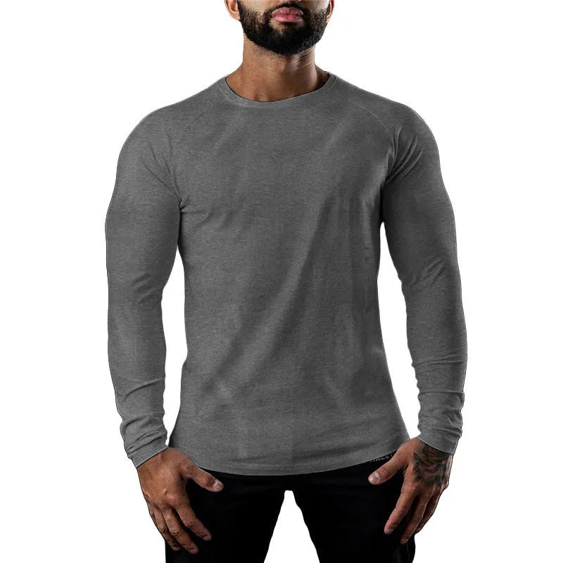 Men's tight long sleeve cotton sports t-shirt in Army Green colour
