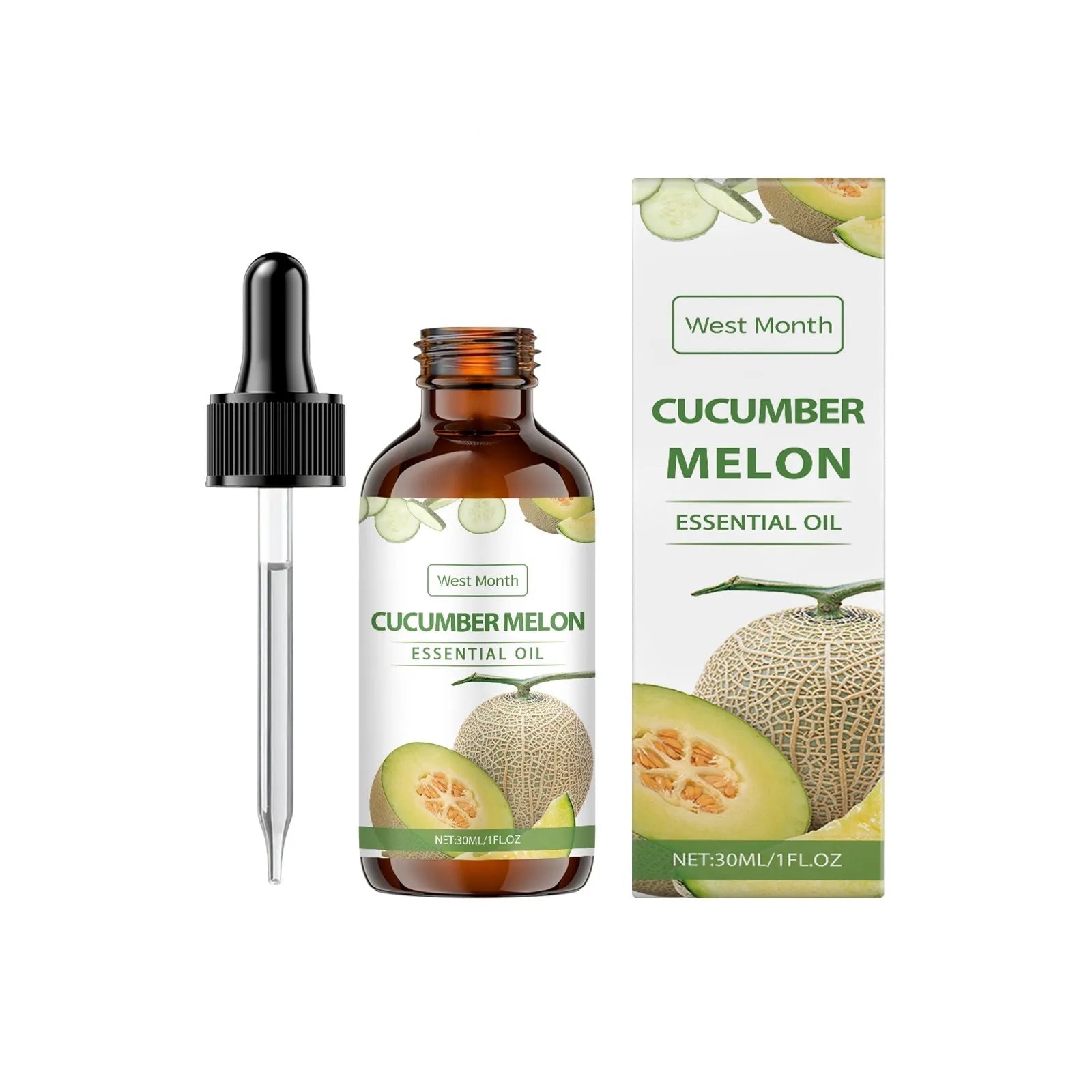 Bottle of Cucumber Melon essential oil with vitamin E for aromatherapy