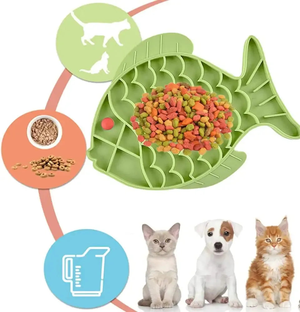 Silicone slow food tray for pets in blue, green, and gray, 24.5 cm long, anti-choking lick mat