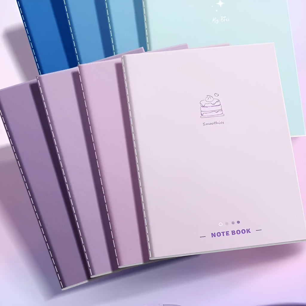 Four creative trend notebooks with paper cover in Dream on the Cloud, Cheese Grape, Flower Words, and Tea Fun designs