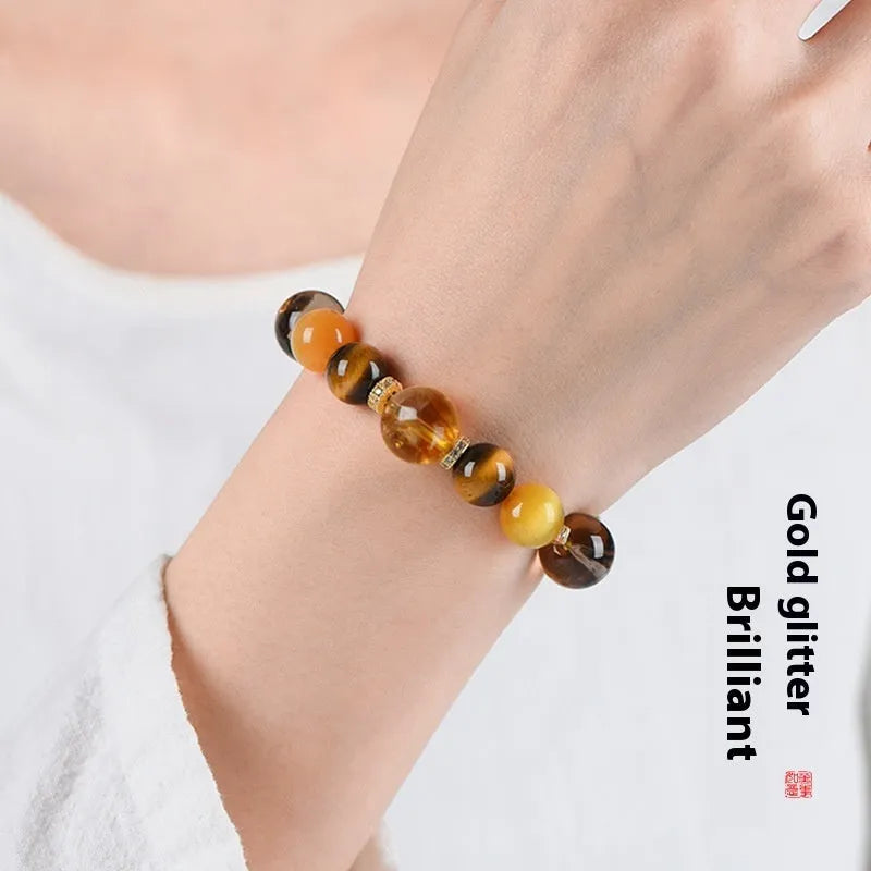 Women's natural yellow tower crystal string bracelet with 10mm artificial crystal beads