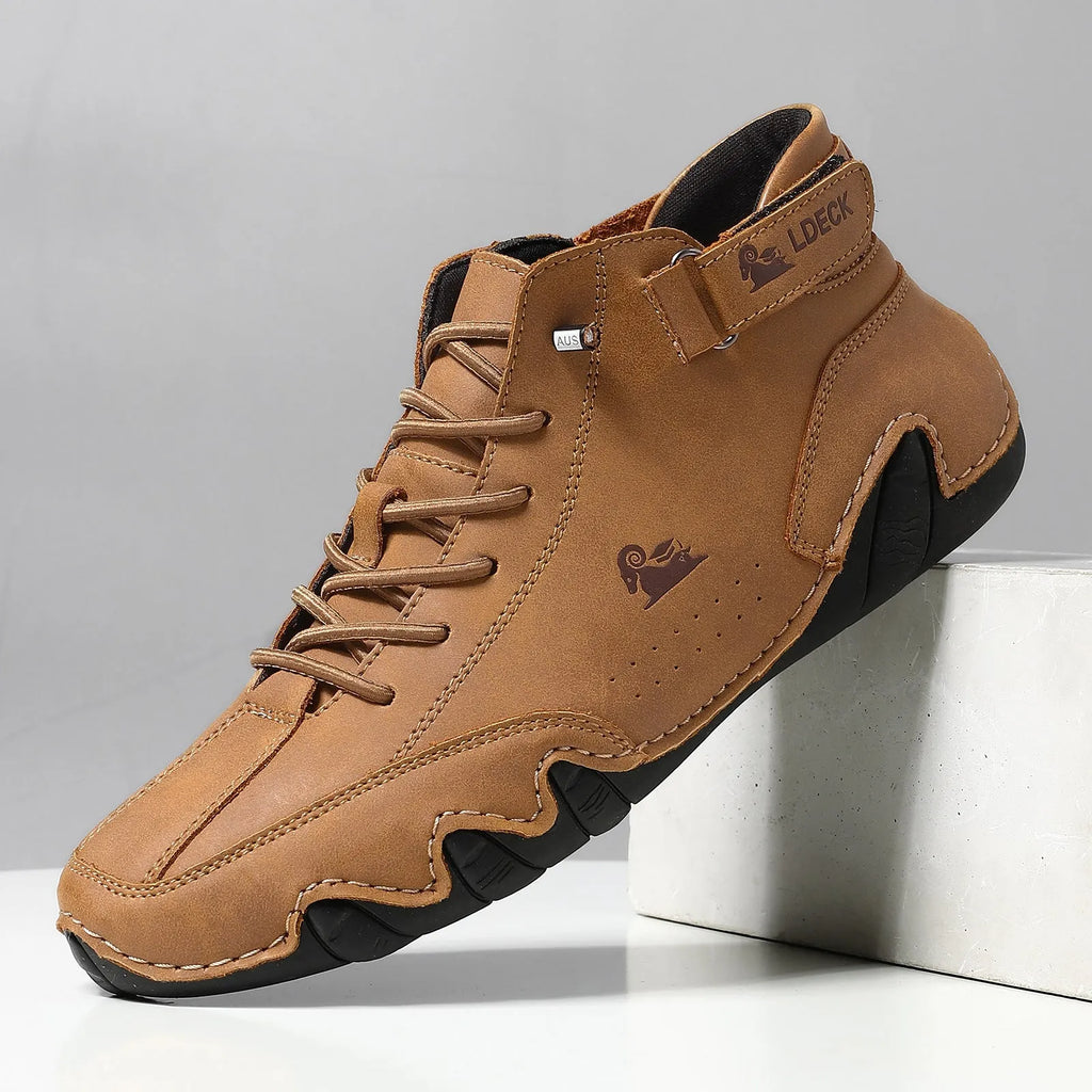 Octopus men's high top casual shoes in khaki colour with round toe and flat heel