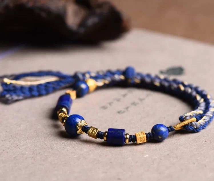Hand-woven flexible wire watch band in ethnic style with Hongfei Ebony or Lapis Lazuli colour options