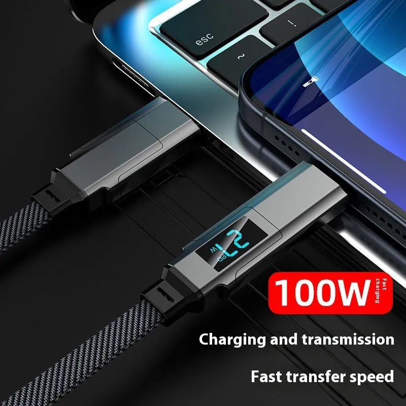 Digital display four-in-one charging cable with zinc alloy connectors, Lightning Micro USB TYPE-C, black, 2m