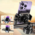 Black aluminium alloy shock absorber motorcycle phone mount for handlebars in a selection of styles.