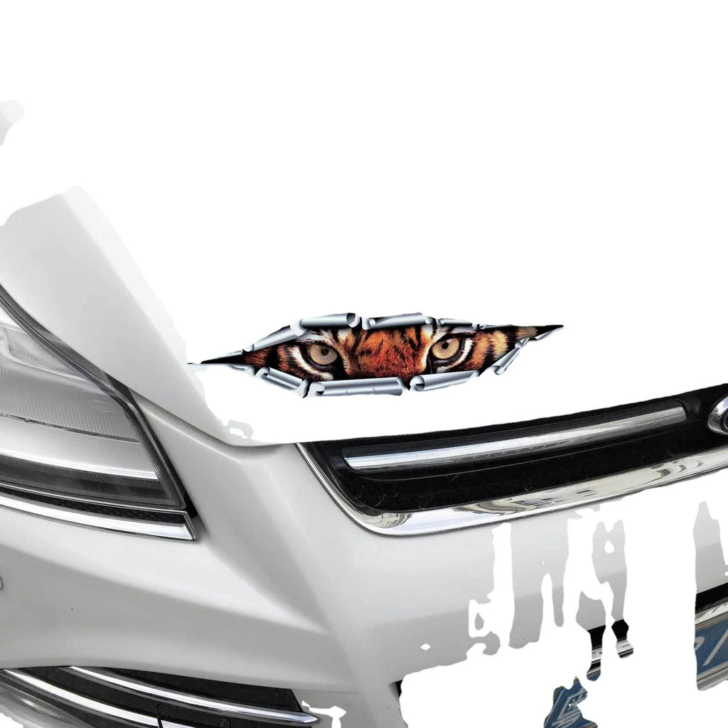 3D Tiger Eye pattern car bumper sticker measuring 35cm long on vehicle door