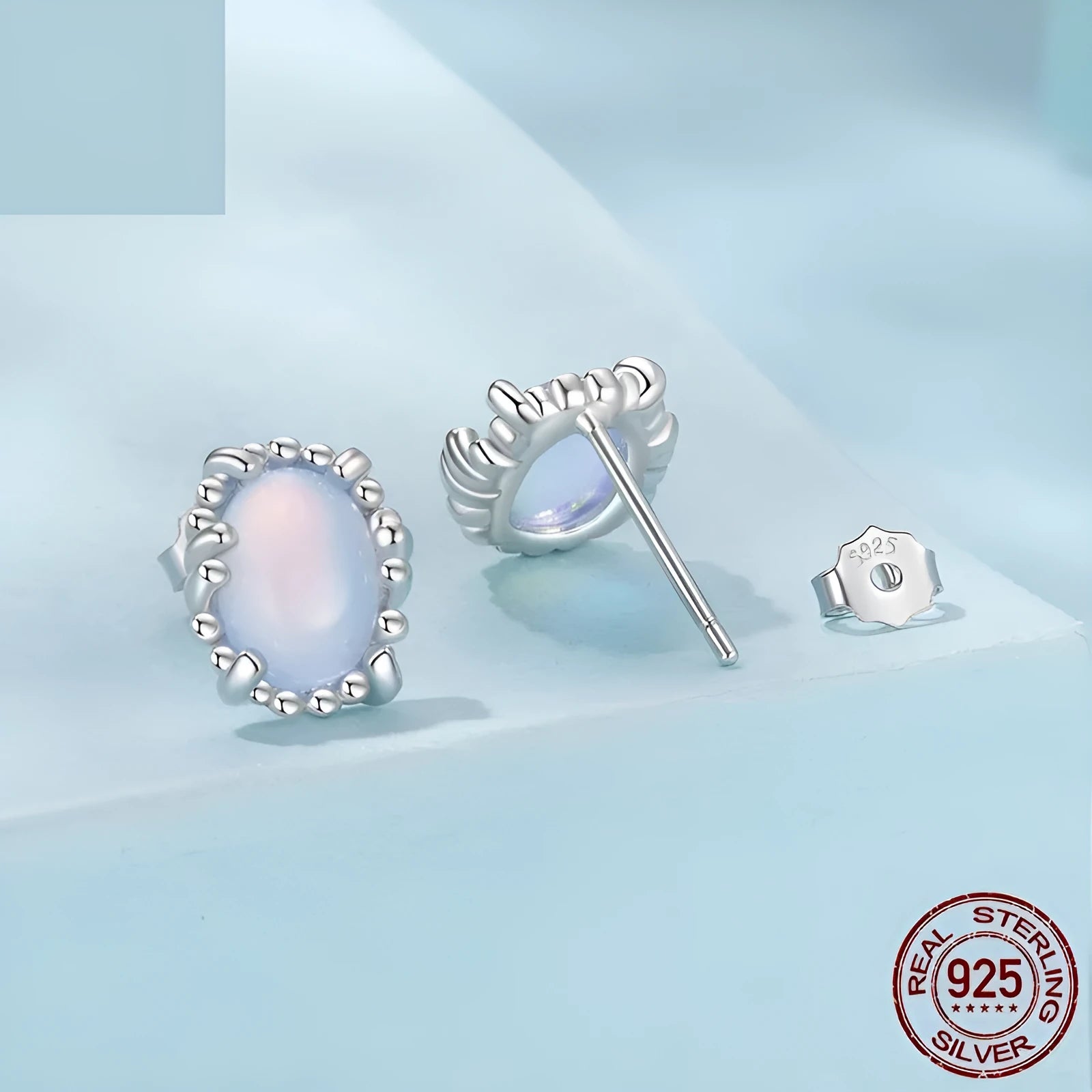 Women's 925 sterling silver magic stone stud earrings geometric ellipse French retro style