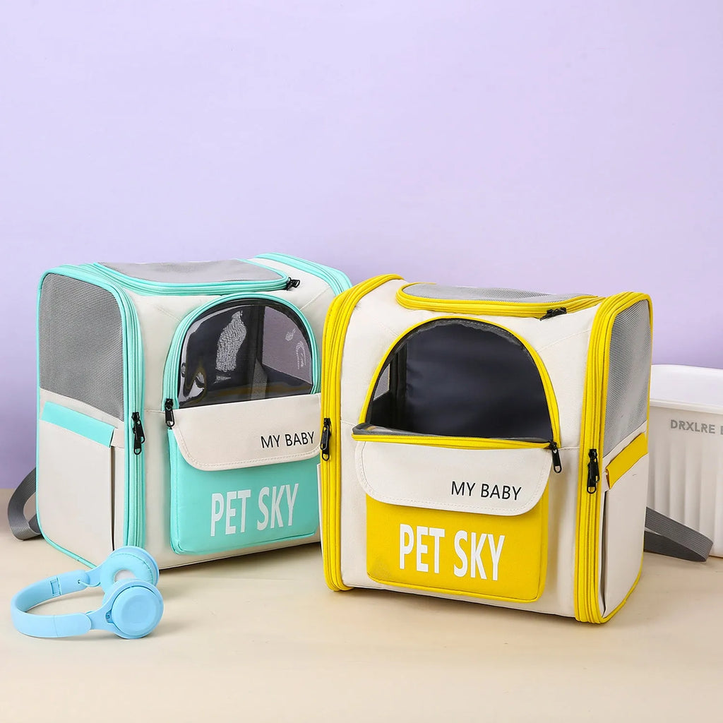 Pet bag outdoor portable backpack breathable Oxford cloth carrier in black