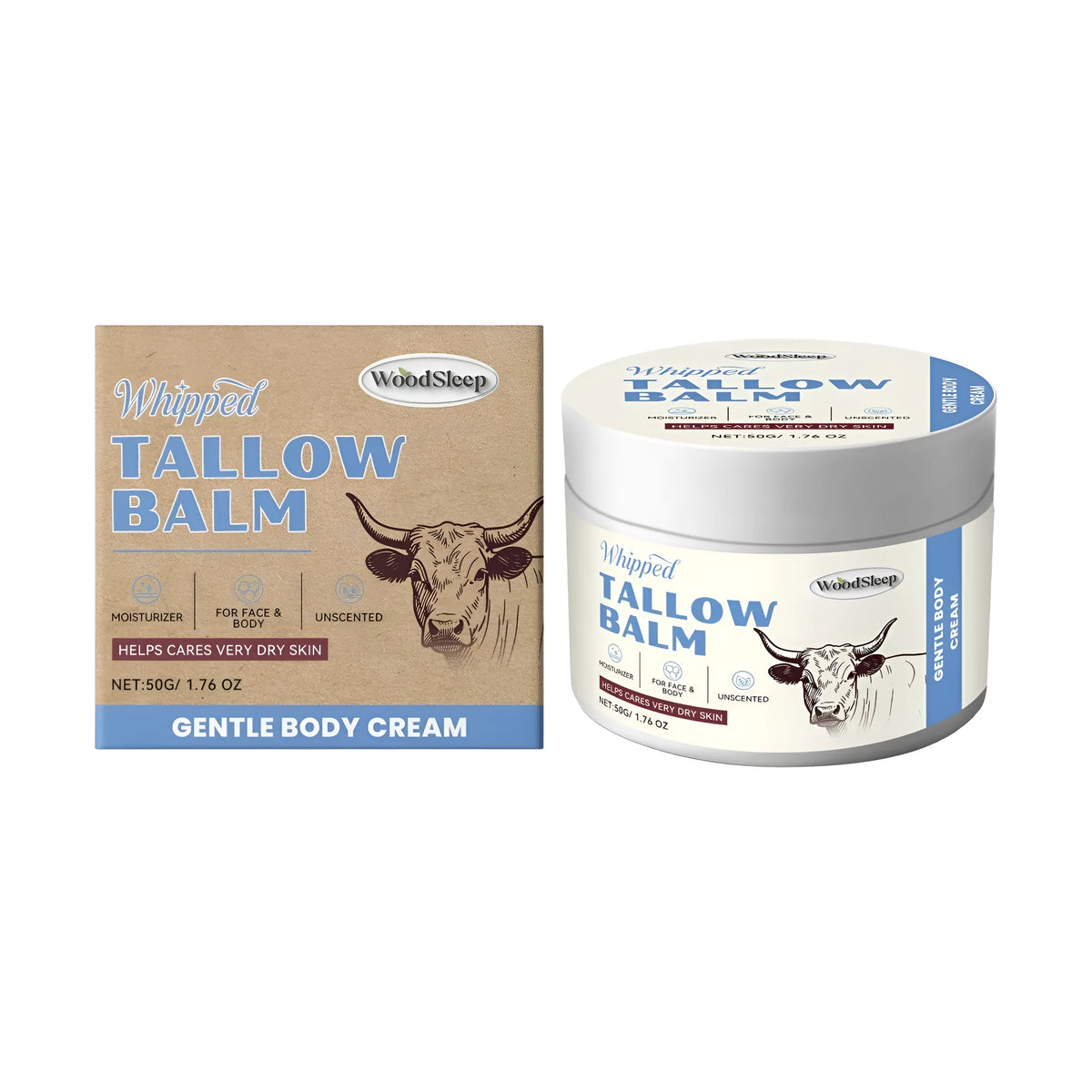 Whipped tallow cream 50g moisturiser with glycerol and allantoin in a single unit