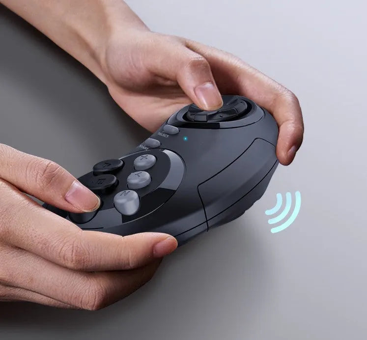 Mini wireless home game console in black with nostalgic style, ABS material, and wireless gamepad for children aged 6-14