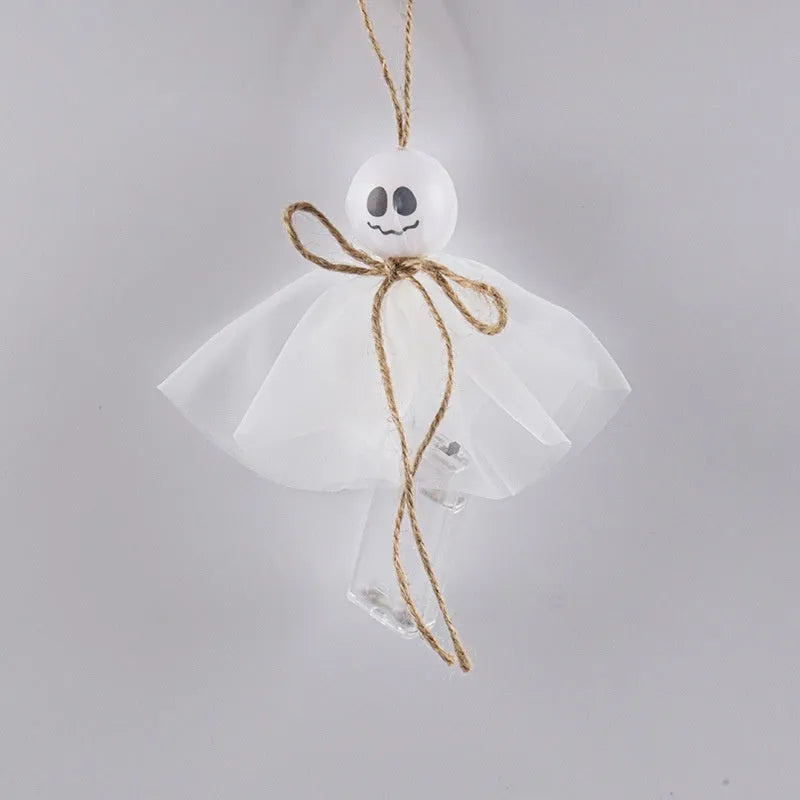 Halloween ghost LED lighting chain with colourful battery-operated lights showing six different ghost design variations