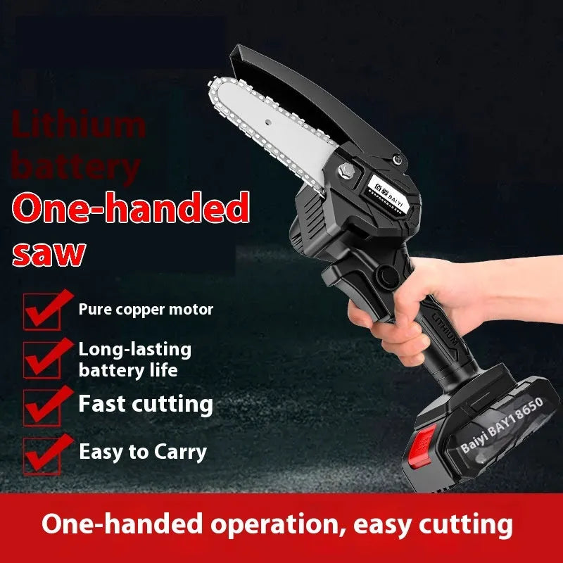 Mini one-hand wireless aluminum chainsaw with rechargeable lithium battery for branch cutting