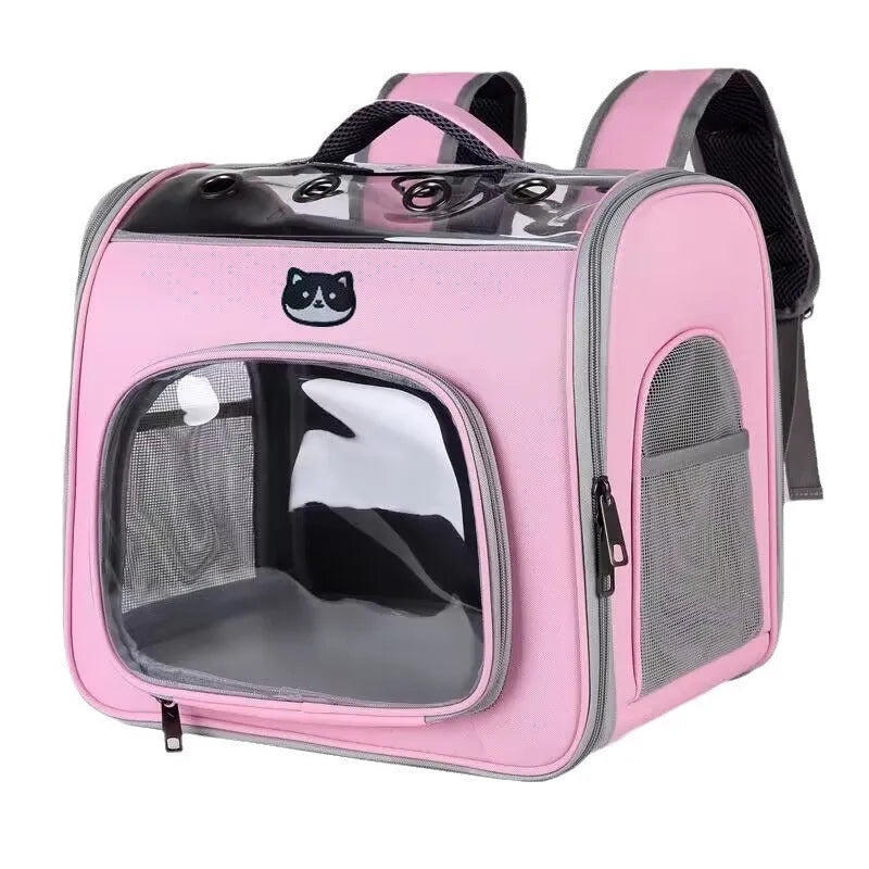 Outdoor portable see through breathable large space pet bag in polyester, 35L capacity, solid colour design