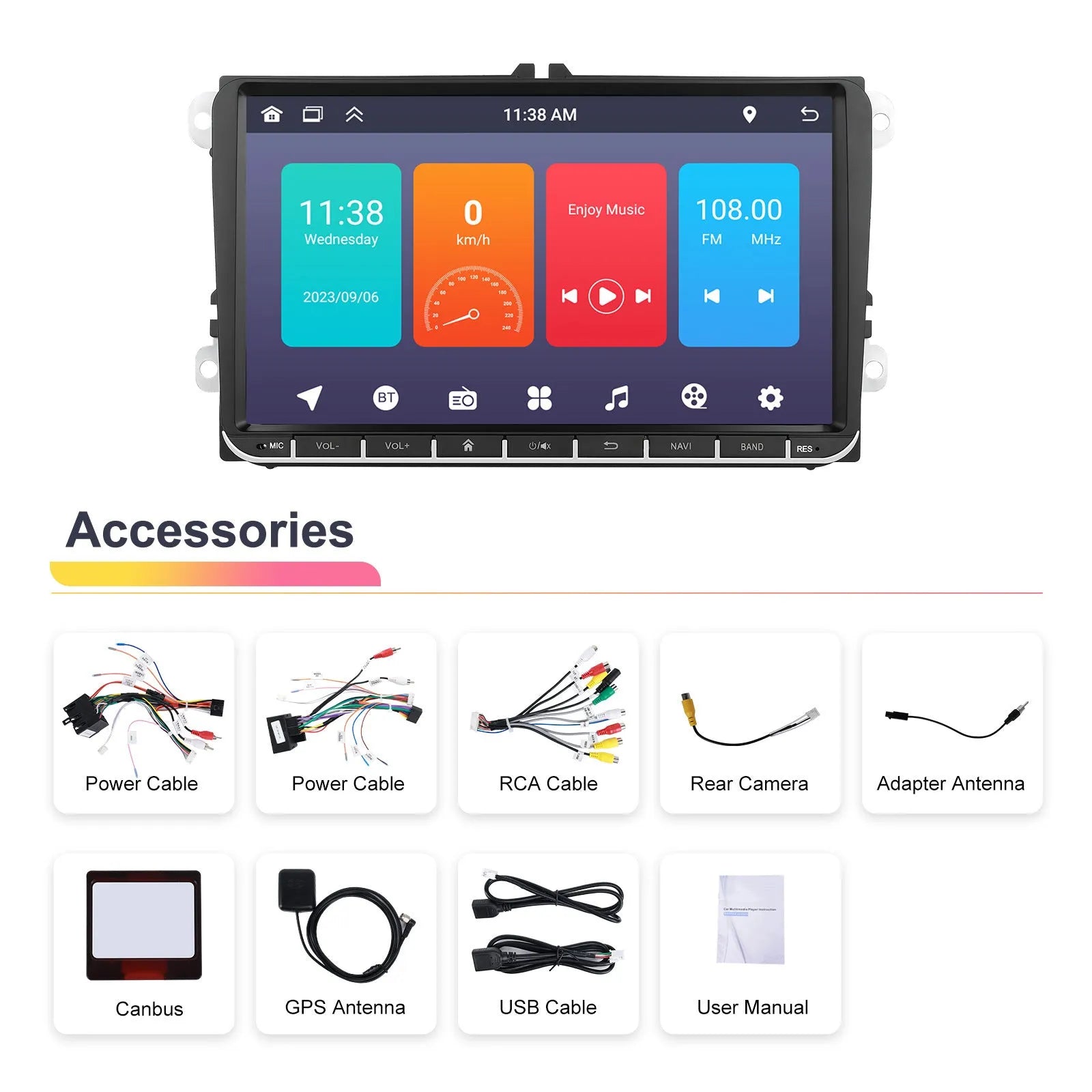 7-inch Android car head unit dashboard display showing GPS navigation map