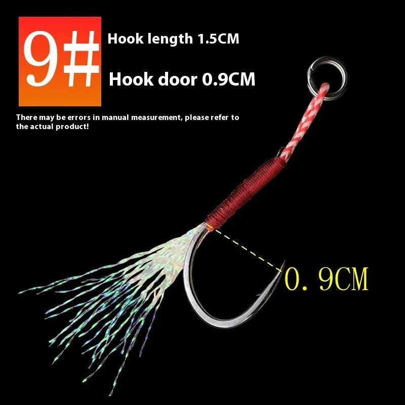 Six bright wire iron plate single fishing hooks in sizes No. 9 to 14 for boat and sea fishing rigs.