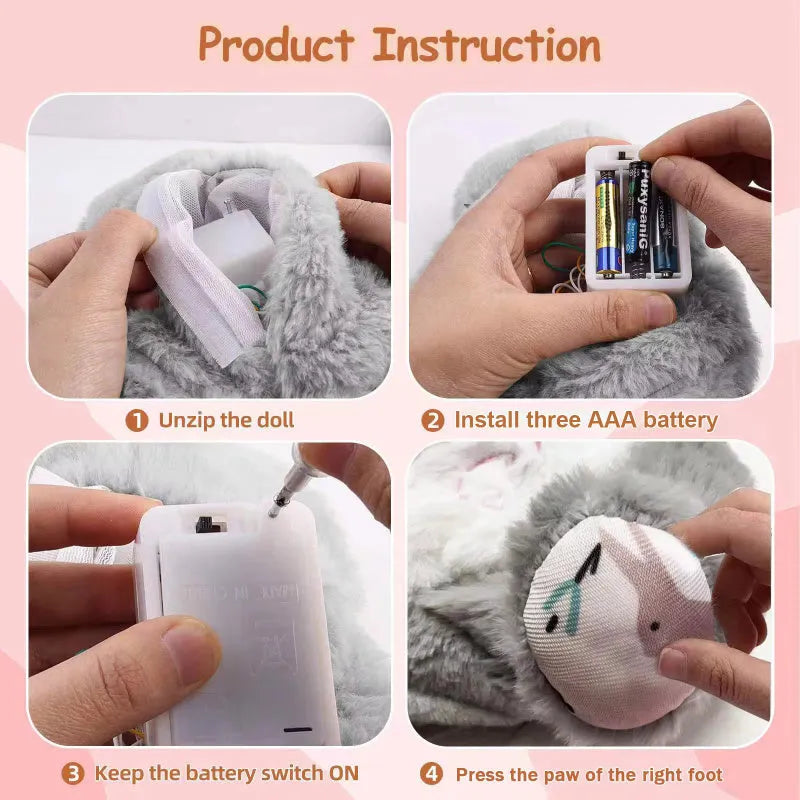 Breathing rabbit plush toy with moving belly showing rhythmic breathing motion for baby comfort