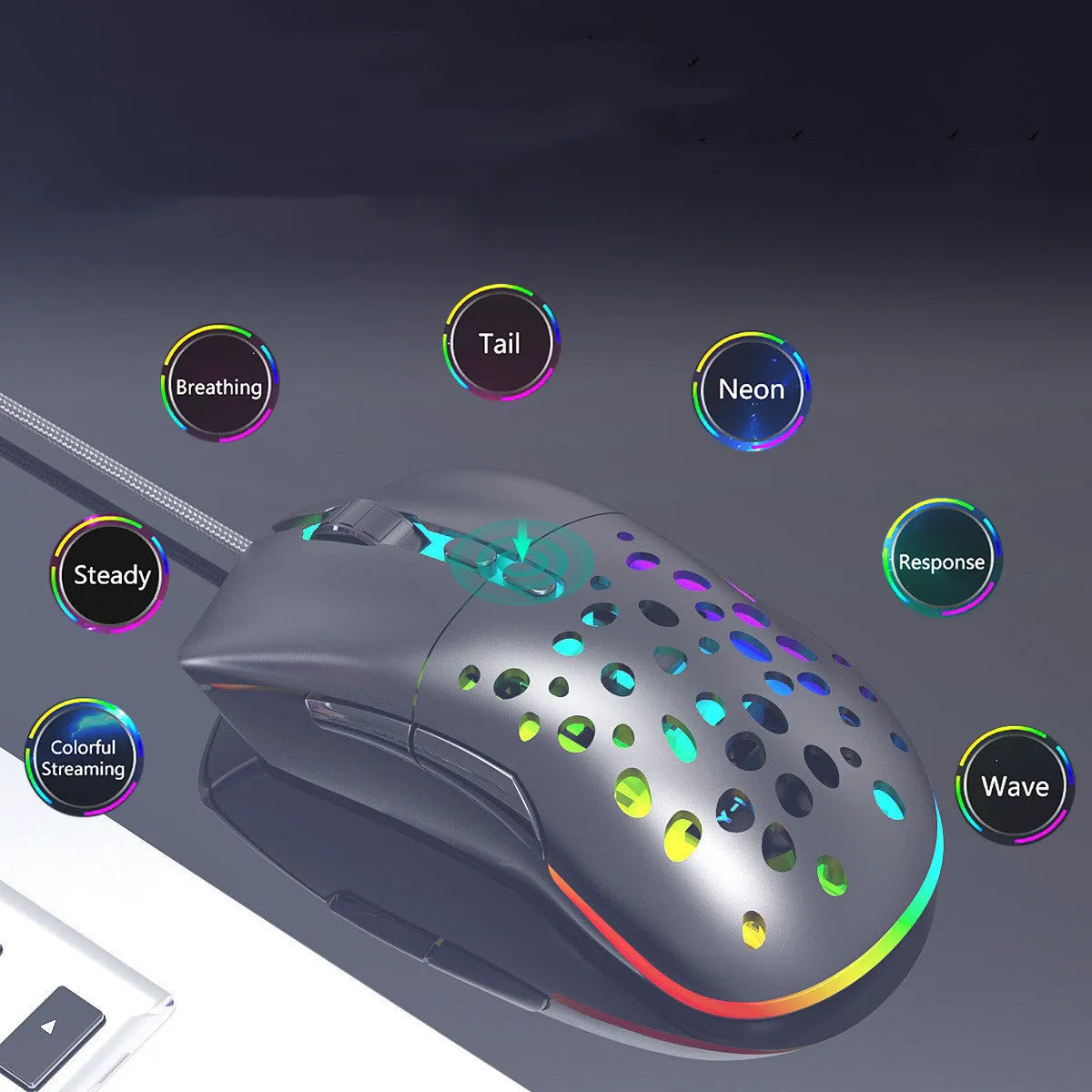 M88 hollow wired wireless gaming mouse with black shell and USB receiver