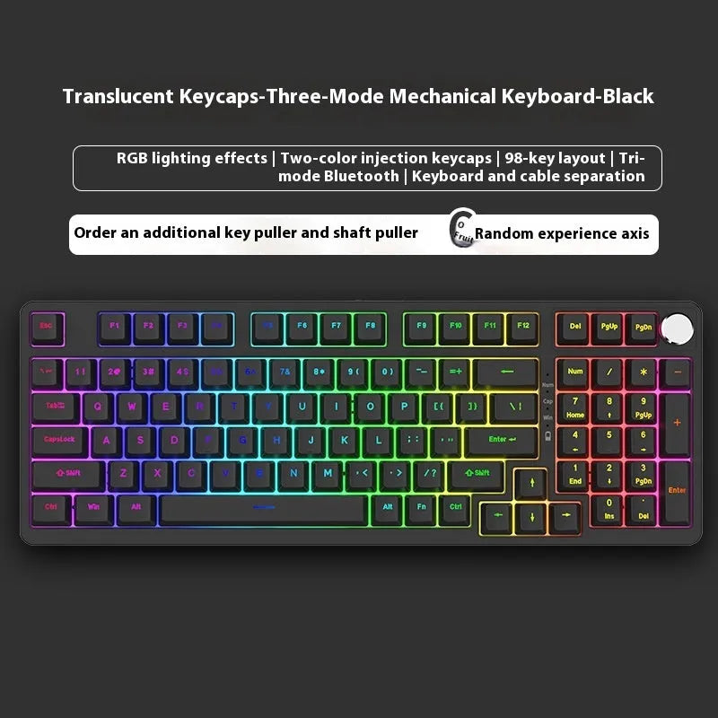 98-key wireless Bluetooth mechanical keyboard kit with metal knob on desk