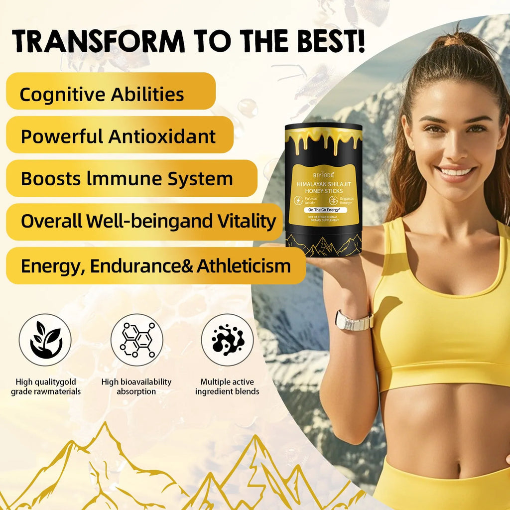 Shilajit honey sticks in bottle with gold colour resin sticks for daily energy supplement