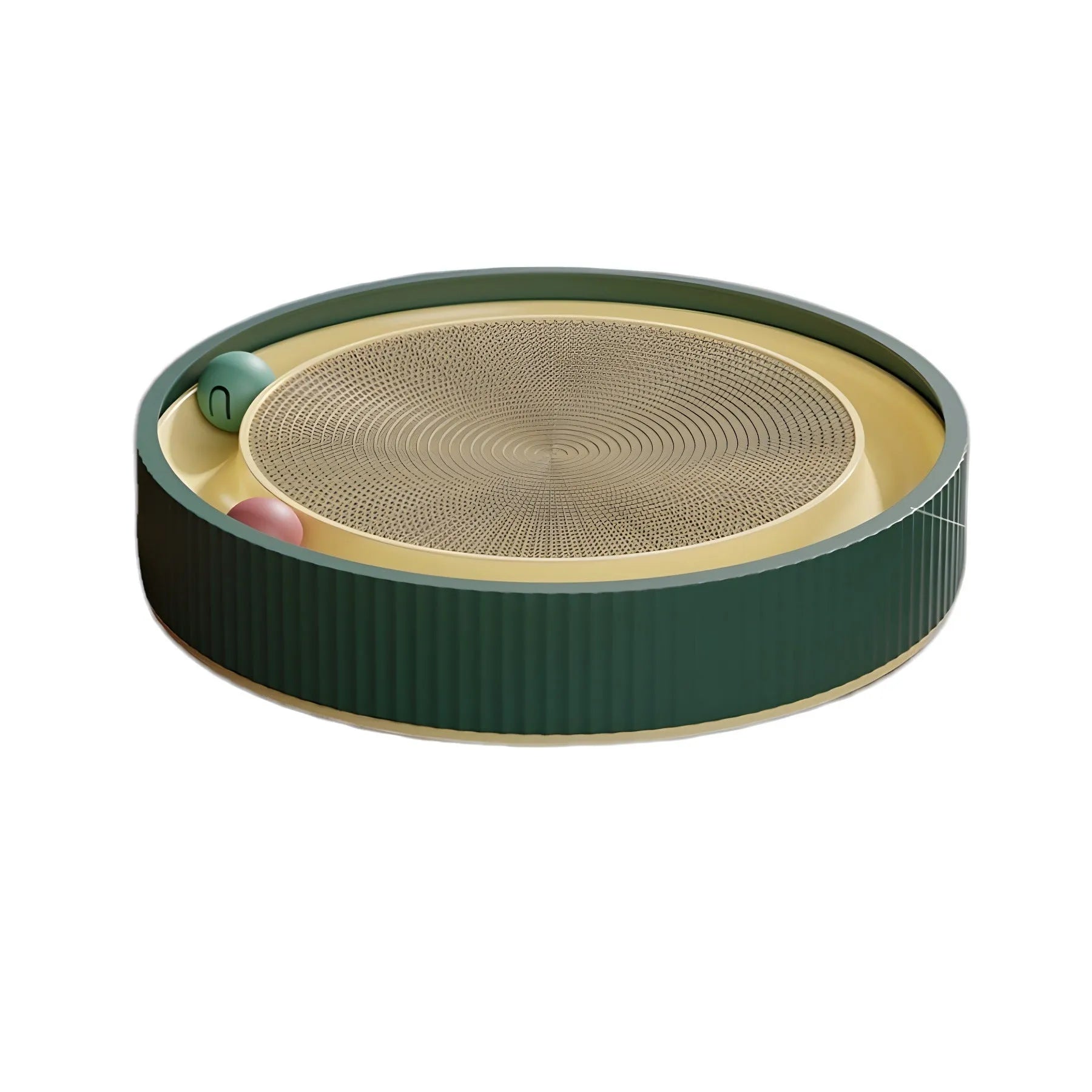 Large circular cat scratching board with bell balls and replaceable cardboard core