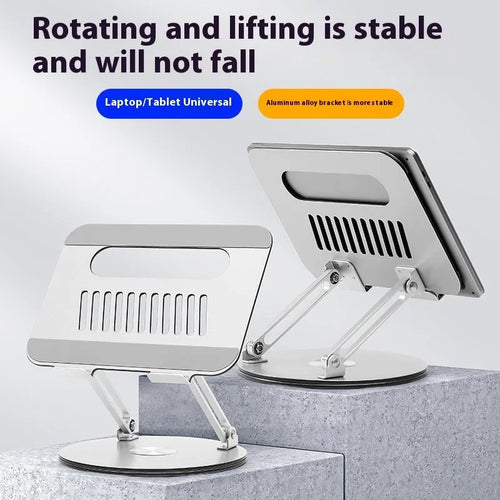 Silver aluminum alloy laptop stand with adjustable height and rotatable features
